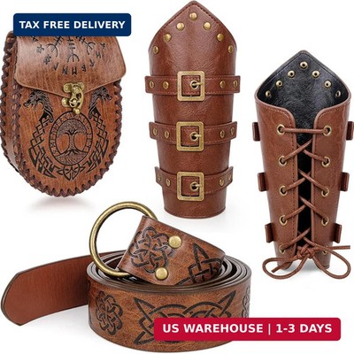 7 Pcs Men's Renaissance Costume Set Medieval Pirate Shirt Viking Shawl Belt Shou
