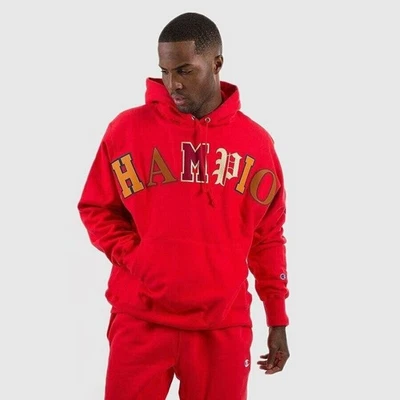 Neuf Champion Rouge Inverse Tissage Ancien Anglais Texte Capuche Sweat TAILLE XS - Photo 1/4