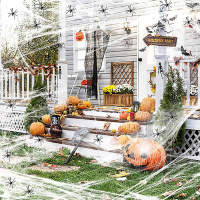 Spinnennetz Halloween, Halloween Deko Spinnennetz mit Realistisch Spinnen, Spinn