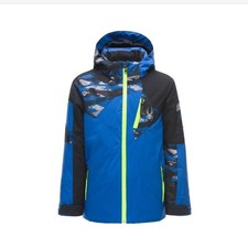 Spyder Boys Leader Jacket Black Blue and Neon Zip Snow Jacket size 10