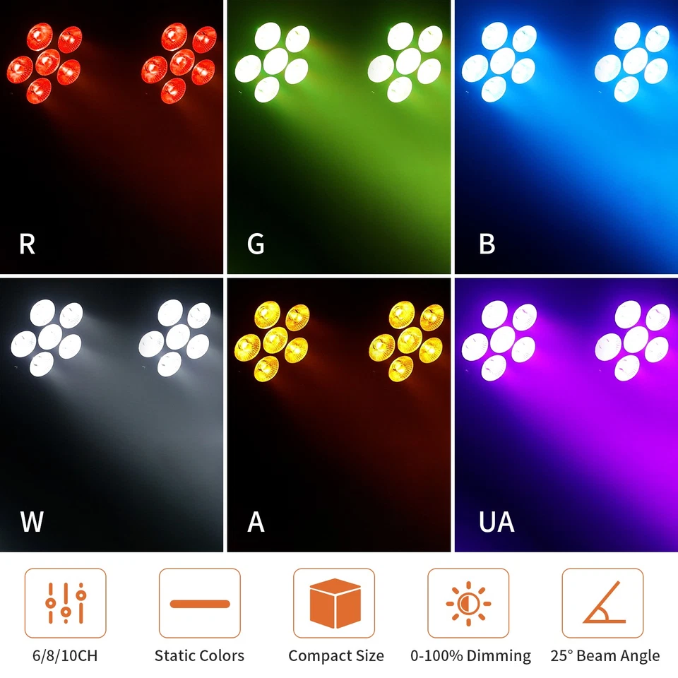 Rechargeable Par Light RGBWA+UV Battery Powered Wireless DMX APP 6LED DJ Uplight - Image 3 of 4