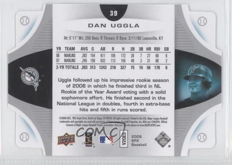 2008 SPx Dan Uggla #39 - Image 2 of 2