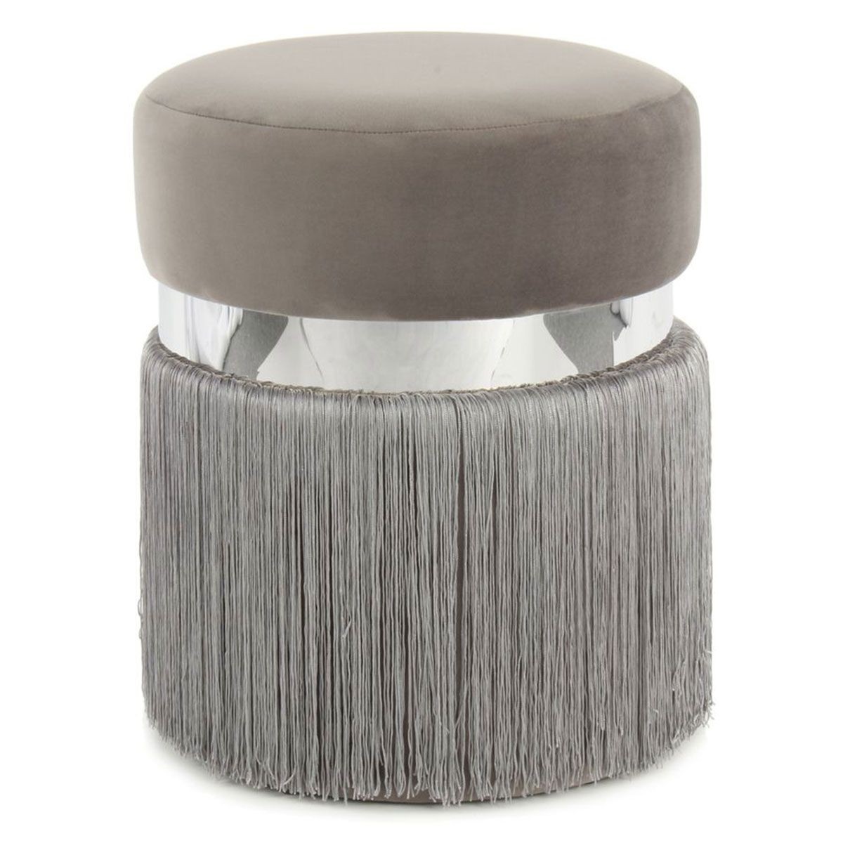 Pouf rond Rebecca 45cm gris argent siege appoint bicolore salon