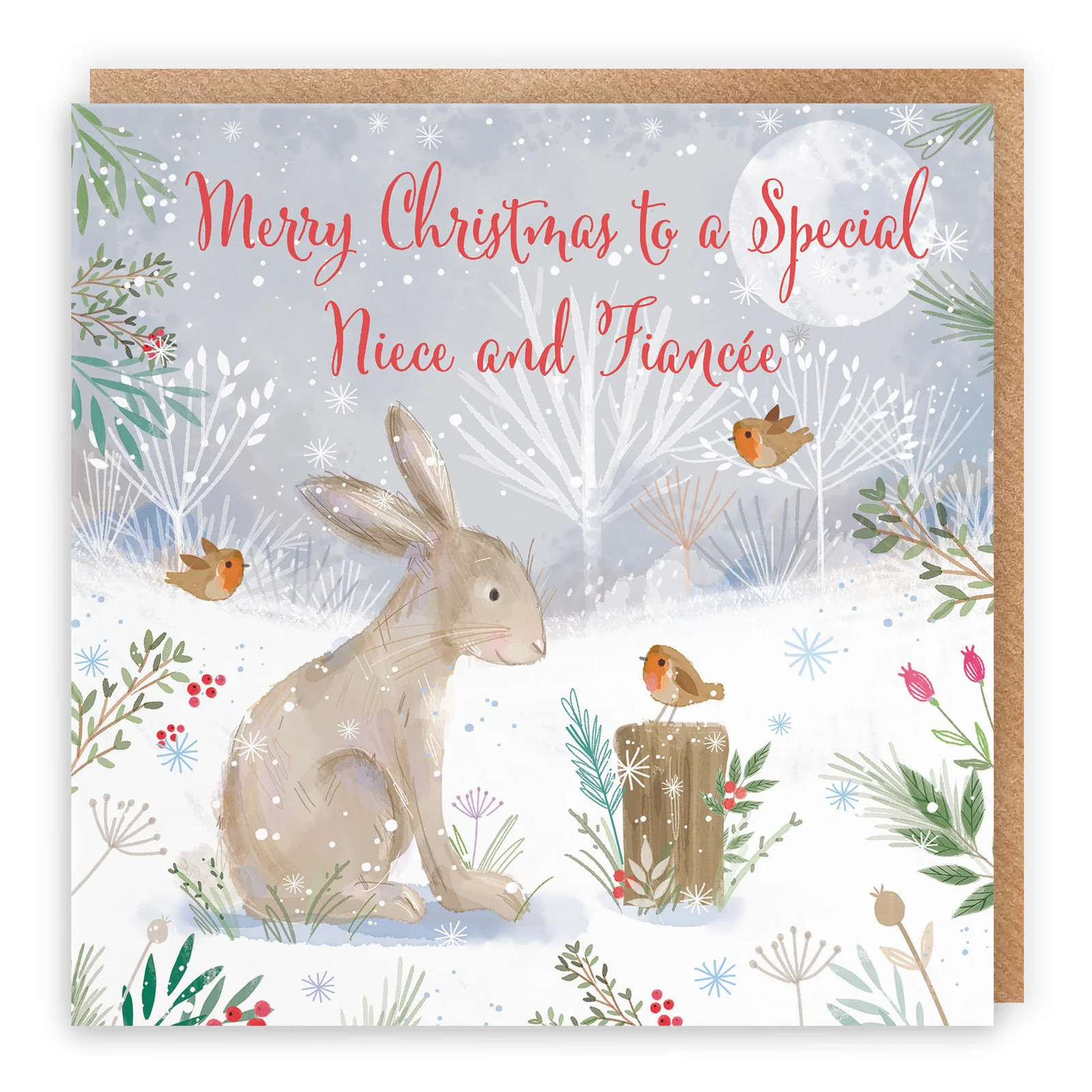 Niece And Fiancée Cute Hare Christmas Card Nature's Treasures