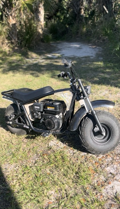 RT200 200cc 4-Stroke Gas Mini Motorcycle, Black Camo, LED Lights
