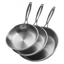 VEVOR Tri-Ply Stainless Steel Frying Pan,3 Pcs Set (8,10,12 in),Cooking Skillet