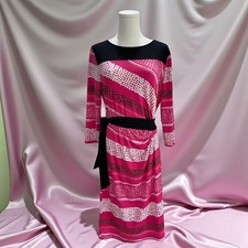 New York Company Pink Black Belted Dress Career Retro Stretch Mod Artsy Large