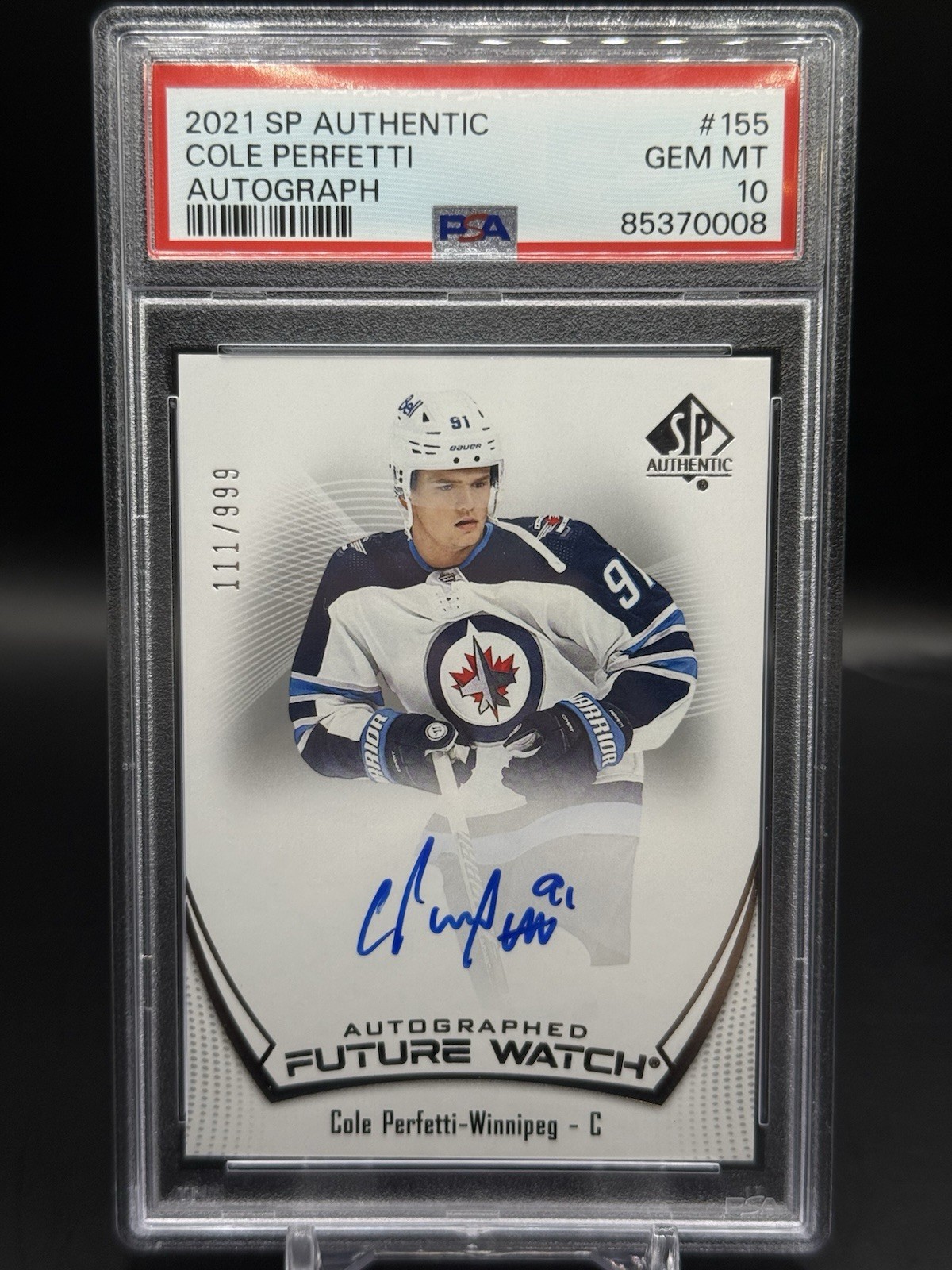 2021-22 SP Authentic Cole Perfetti Future Watch Auto /999 PSA 10