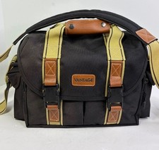 Vantage Camera Bag Leather DSLR Shoulder Padded Case Black and Tan Vintage Style