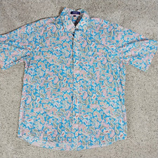 Alan Flusser Paisley Shirt Large Short Sleeve Blue Paisley AOP