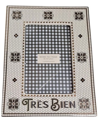 Anthropologie The Bistro Tile Stoneware Frame 4x6 Black White Pattern 24k New