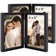 2 Pack 4x6 Double Picture Frames Hinged Folding Photo Frames with Glass Verti...