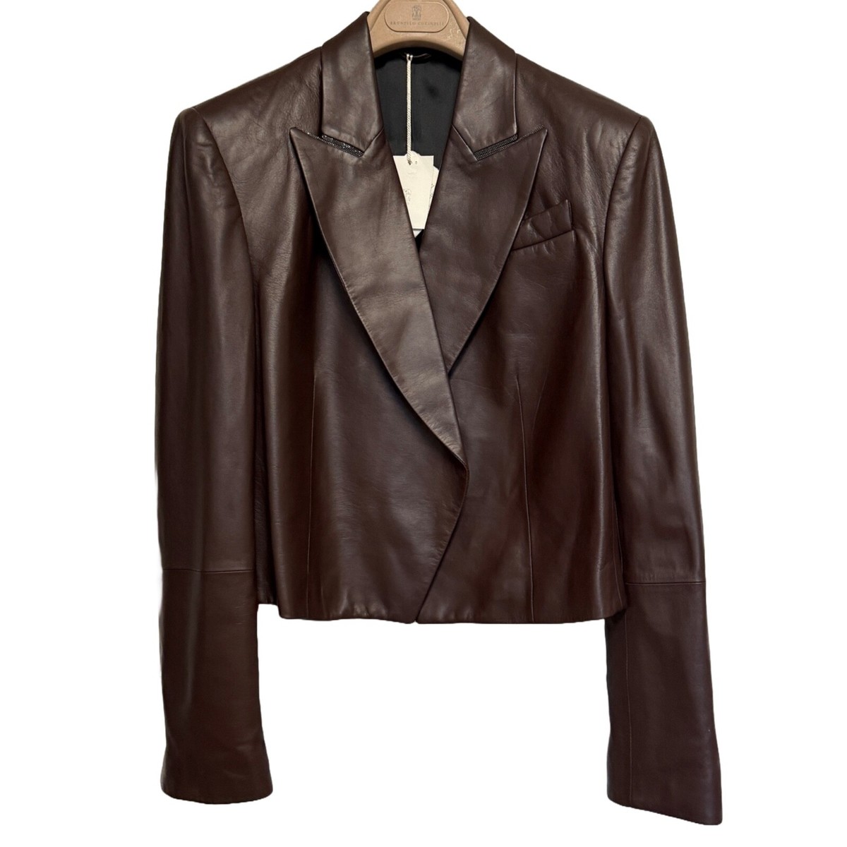 ジャケット BRUNELLO CUCINELLI Blazer nappa Monile (MPLOU7402P C8279) BRUNELLO CUCINELLI Nappa Leather Blazer Jacket in Dark Brown