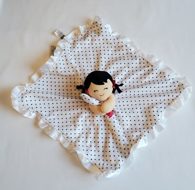 Carters Baby Doll Lovey Security Blanket White Black Polka Dots
