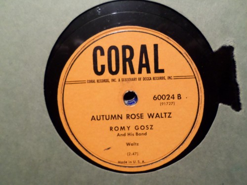 CORAL 78 RECORD/ ROMY GOSZ/ BROKEN HEART POLKA/AUTUMN ROSE WALTZ/ VG+