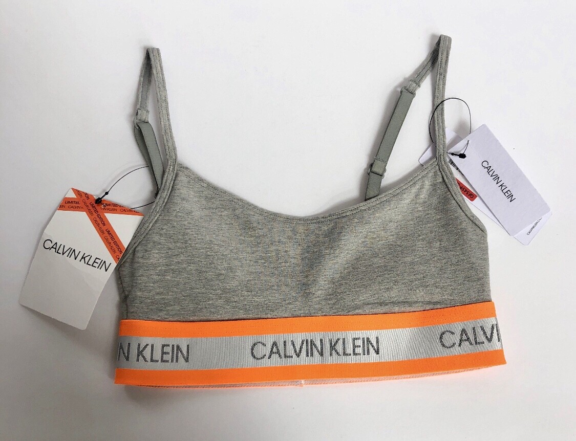 NWT Calvin Klein Gray Neon Orange Bra CK Logo Bralette XS