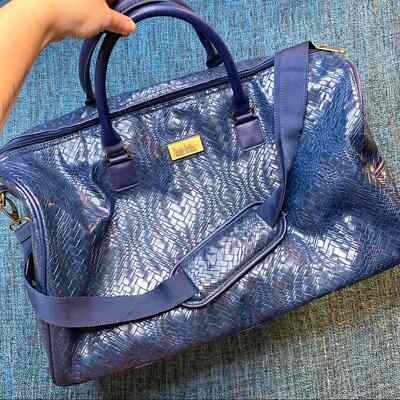 Nicole Miller Blue Embossed Weekender Travel Bag Vegan Leather