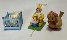 Vintage Easter Wood Decor Ornaments 2  By Enesco Midwest R Dakin Lot Of 3