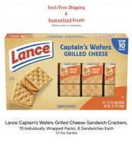 Lance Captain's Wafers Grilled Cheese Sandwich Crackers, 10 Packs, 13.7oz Carton