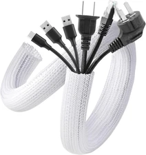 White Cable Sleeve Cover, 2 Pack 5Ft - 1.2 Inch Cord Management Wire Organize...