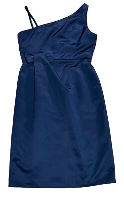 David's Bridal Navy Blue Dress Short One Shoulder Ruched Bow Bridesmaid 
