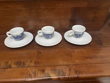 Set Of 3 IPA ILLY ESPRESSO COFFEE CUP N Saucer Set Blue White Porcelain ITALY