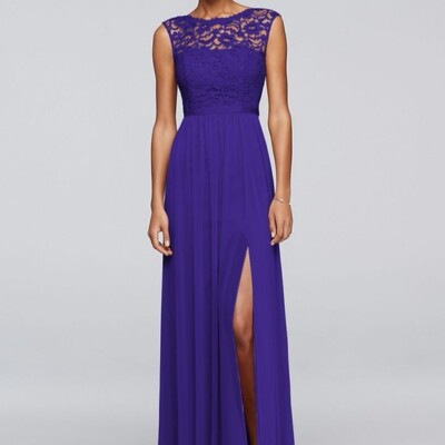 regency purple bridesmaid dresses david's bridal Regency Purple Bridesmaid Dresses Elegant V-Neck A Line Slit Stretch S main image 1