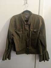 Primark Jacket 14 Olive Green Military Style Lightweight Ruffle Bell Slv Spring