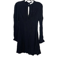 ASTR The Label Anita A-line Dress Womens S Black Split Neck Long Sleeve Keyhole