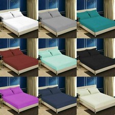 Comfortable 1PcFittedSheet+2PcPillowacase EgyptianCotton 600TC UK-King AllColor