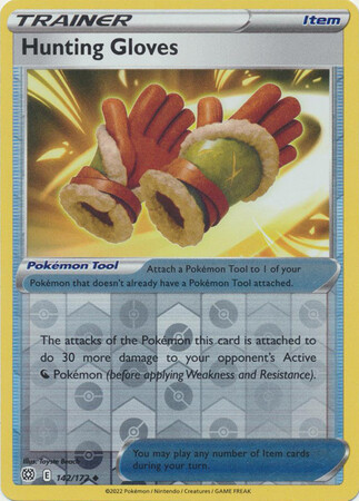 HUNTING GLOVES 142/172 BRILLIANT STARS POKEMON (REVERSE HOLO, NM)