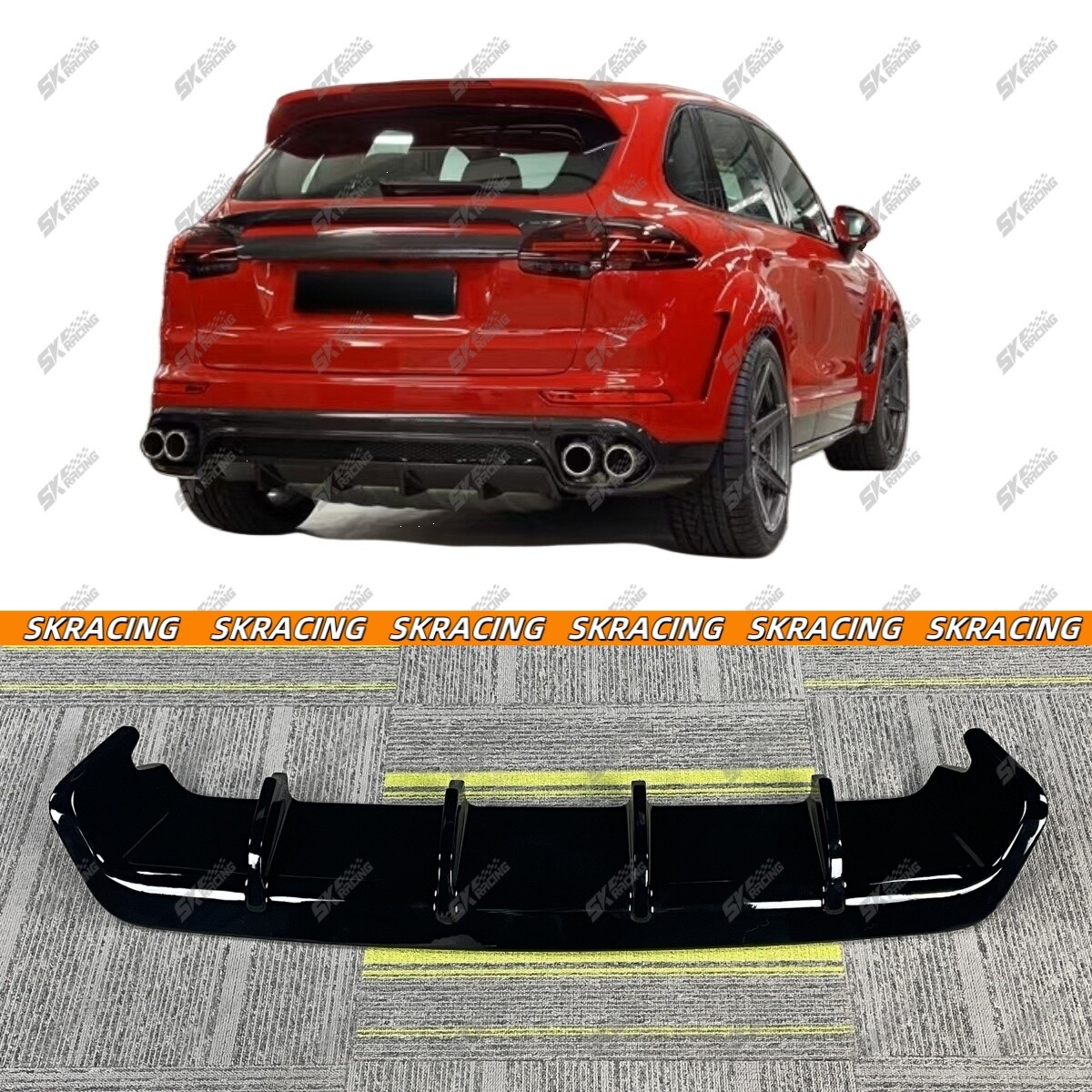 Carbon Fiber/Glossy Black Rear Diffuser Lip Fit Porsche Cayenne GTS 958.2 15-18