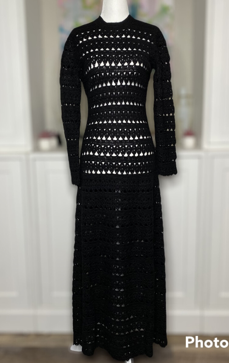 1970s Crocheted Black Maxi Dress Bergdorf Goodman… - image 1