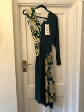 New Zara Woman Green & Floral Asymmetric Hem One Sleeve Midi Dress,M/L