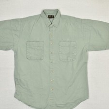 Eddie Bauer Men's Button Down Shirt Short Sleeve Solid Cotton Green Size 2XL
