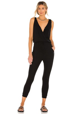 LBLC The Label Samantha Jumpsuit Black V Neck Rib Knit M NWT $146