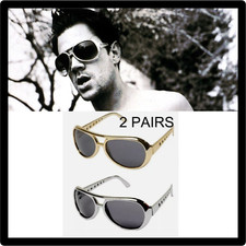2 Pair Jackass Aviator Johnny Knoxville Elvis Sunglasses Retro 80's Gold Silver