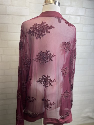 TORRID Sheer Jacket Burgundy Embroidered Mesh Zip Front Size 4X - 第 8/10 張圖片