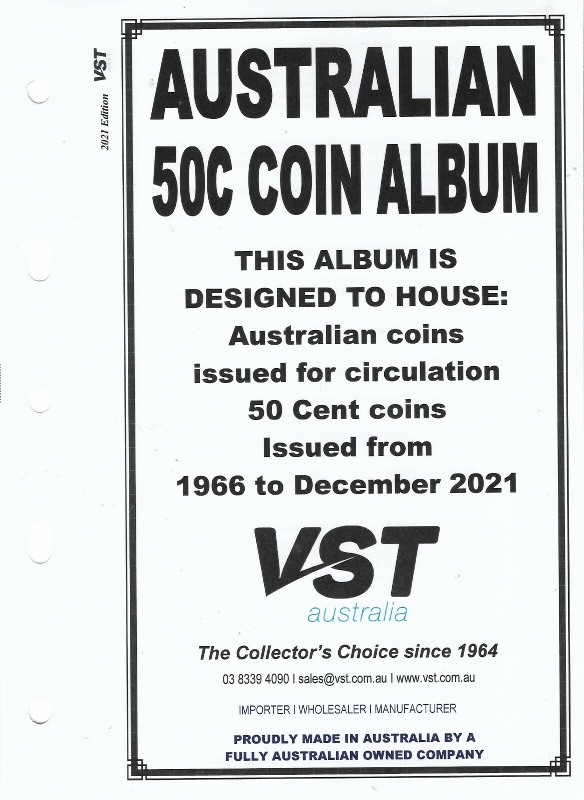 VST AUSTRALIAN COIN ALBUM 50c COLLECTION 1966 to 2021 with MINTAGES