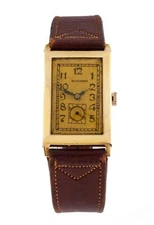 Bucherer 14k Gold Antique Art Deco Rectangular Hand-Winding Wrist Watch Mvmt 500