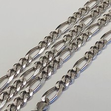 Diamond-Cut Reversible 6.5mm Solid Sterling Silver 925 FIGARO Chain 30" Italy