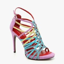 CESARE PACIOTTI 9 39 Multi Blue Suede Strappy Ankle Sandals Heels Laguna 825