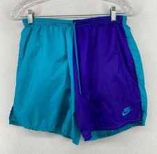 NIKE Shorts Mens S Colorblock Swim Trunks 90s Bathing Suit Boardshorts Blue VTG