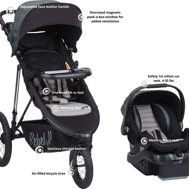MONBEBE REBEL II TRAVEL SYSTEM GRAY AND BLACK PINSTRIPE