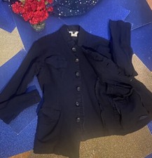 COMME DES GAR ONS WOOL NAVY BLUE RUFFLED TRIM THIN COZY BLAZER Coat LUX GUC M
