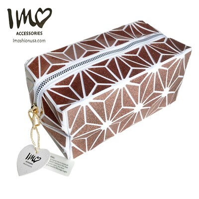 New IMOSHION Geometric 3-D Effect Cosmetic Makeup Travel Bag Copper NWT