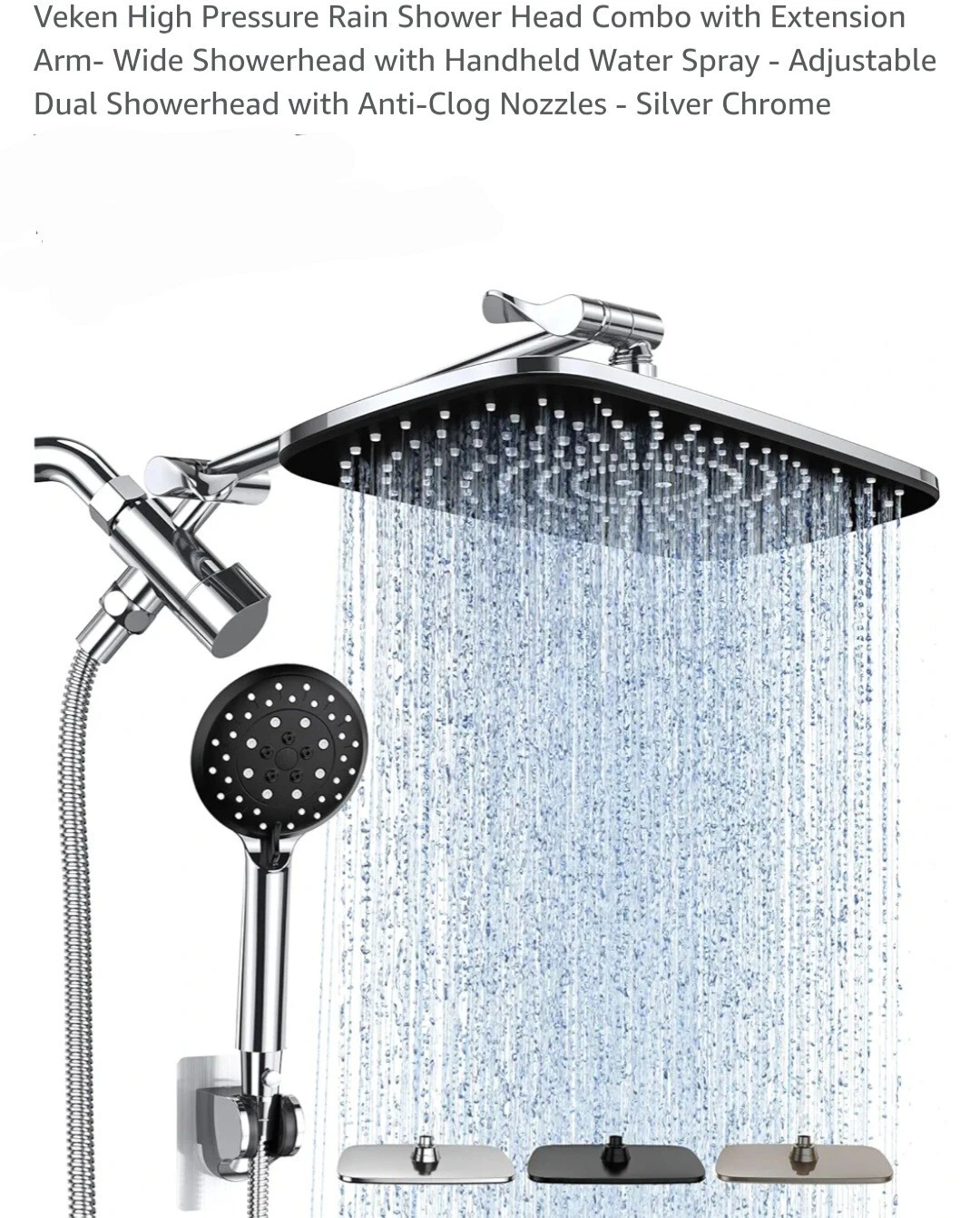 Veken High Pressure Rain Shower Head Combo with Extension Arm- Wide...