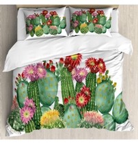 Duvet Cover 3 Piece Bedding Set with 2 Pillow Shams, King Size, Green Pink