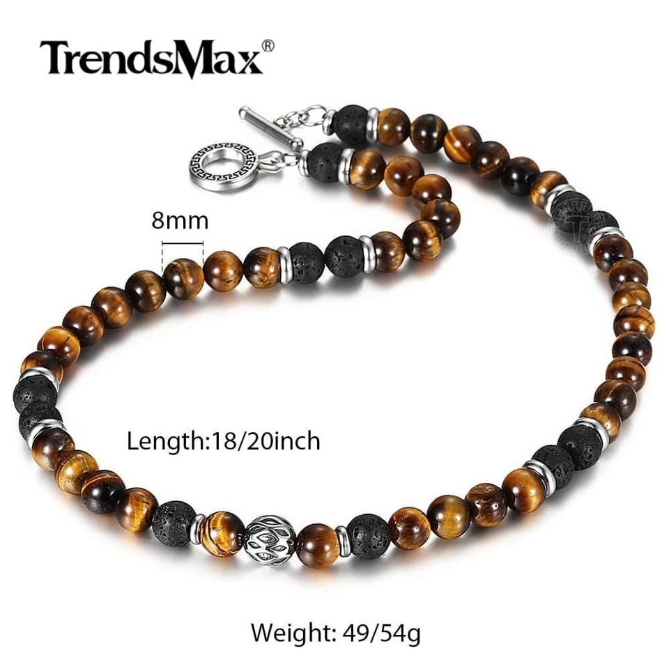 Collar gargantilla 8 mm natural ojo de tigre jaspe cuentas lava hombres mujeres regalo 18 pulgadas Foto 4 de 4