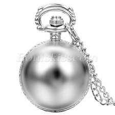 Simple Glossy Silver Tone Arabic Numbers Quartz Pocket Watch Sweater Chain Gift